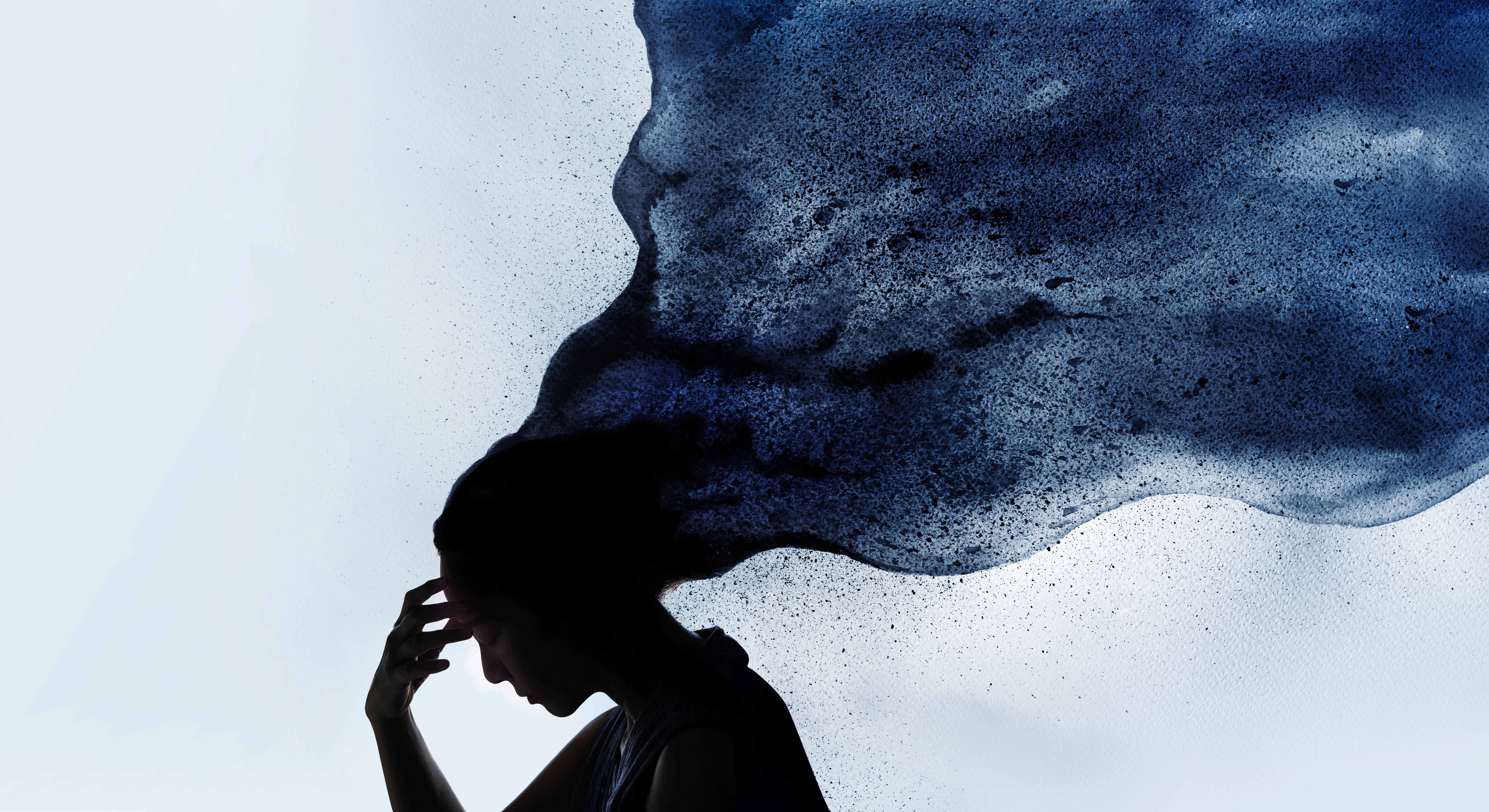 Depiction of mental health with a person experiencing a dark cloud around their head